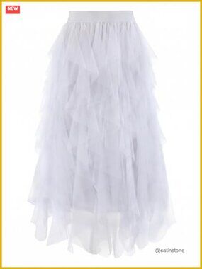 Layered Tulle Tutu Skirt Women Fluffy High Low Party Evening